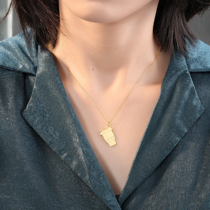 

Silvology 925 Sterling Silver Cola Bottle Necklace Original Gold Creative Water Cup Pendant Necklace For Women Summer Jewelry