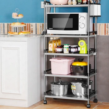 

Stainless Steel Kitchen Rack Floor Type Multi-layer Microwave Oven Shelf Storage Pot Oven Home Space Kitchen Organizer Boiler
