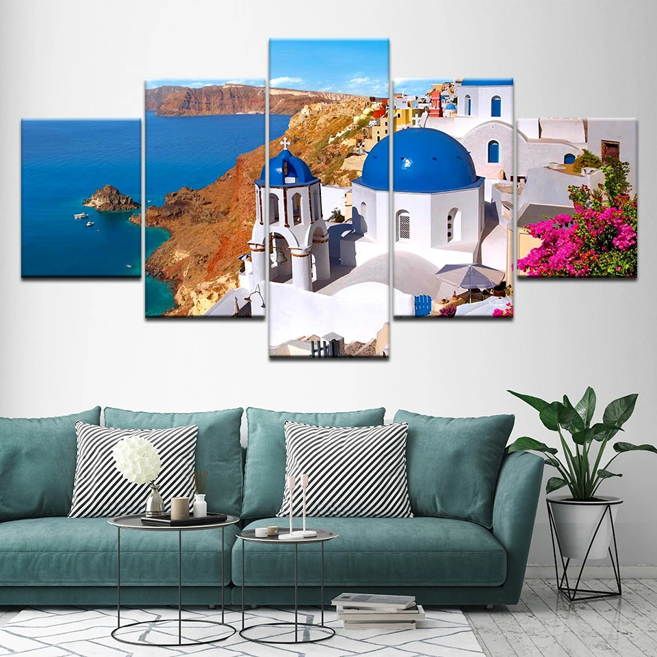 

Canvas Painting thira Greece Santorini Blue Ocean 5 Pieces Wall Art Painting Modular Wallpapers Poster Print Home Decor