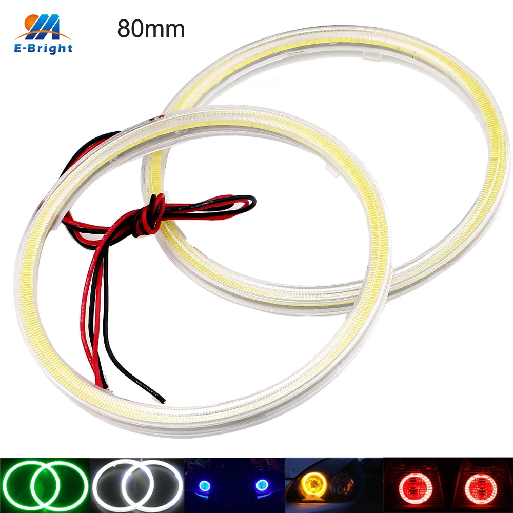 YM E-Bright 2 шт. COB светодиодный ангельские глазки 80 мм 63 SMD 8 см 12 В Авто Halo Кольцо автомобиль мотоцикл с более белый синий красный зеленый желтый микс