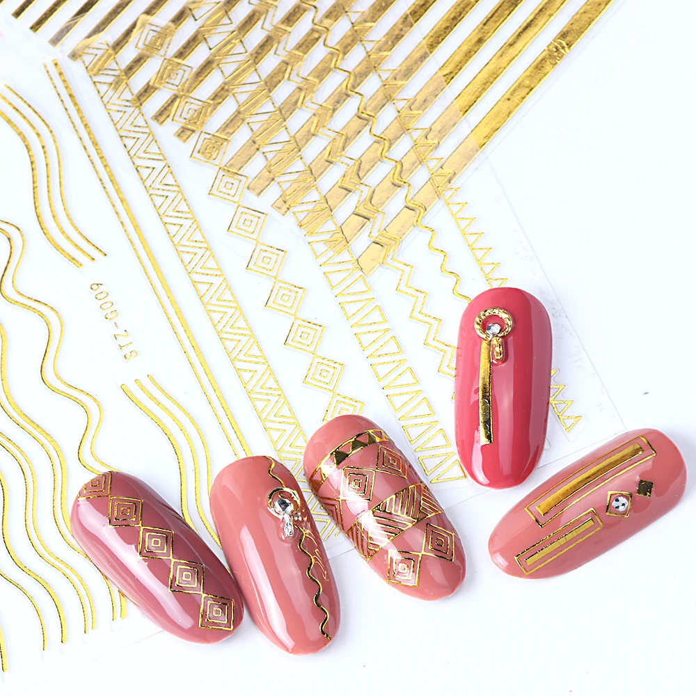 1 шт золотые Серебристые 3D наклейки для ногтей прямые изогнутые вкладыши полосы ленты обертывания геометрический дизайн ногтей украшения BESTZG001-013