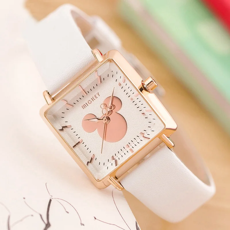 Mickey Mouse Ladies Square Leather Quartz Waterproof Wristwatch Disney Women Simple Fashion Trendy Elegant Good Quality Watches Mickey Mouse Ladies Square Leather Quartz Waterproof Wristwatch Disney Women Simple Fashion Trendy Elegant Good Quality Watches