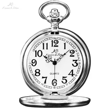 Бренд KS Серебряный Стальной Корпус и Цепь Ограниченный Выпуск Кулона Уникальные Стороны Гладкий Корпус Белый Циферблат Классический Стиль Элегантные Механические Антикварные Карманные Часы / KSP002