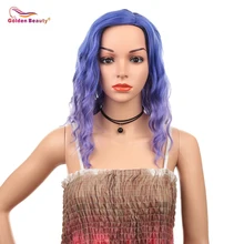 16inch Wavy Bob Wig Blue Hair Cosplay Wig Heat Resistant Synthetic Hair Shoulder Length Short Bob Wigs for Women Golden Beauty
