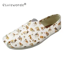 ELVISWORDS/летние женские туфли; милые туфли на плоской подошве с принтом мопса; женские повседневные лоферы; белые туфли на плоской подошве; женская обувь; большие размеры 35-45