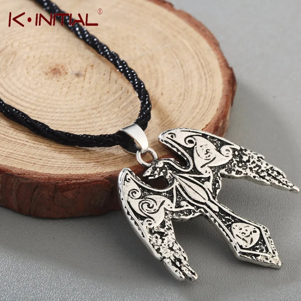 

Kinitial Norse Viking Odin's Ravens Pendant Necklace Raven Triskelion Symbol Charm Animal Bird Necklaces Statement Runes Jewelry