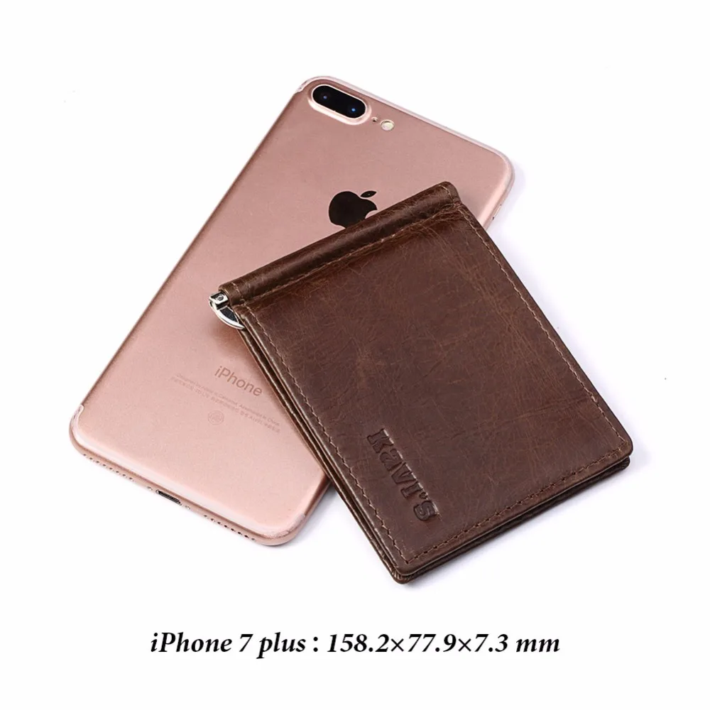 Цена KAVIS тонкий из натуральной коровьей кожи зажим для денег бренд для мужчин и женщин двойной мужской банк кошелек доллар цена зажим для денег к...