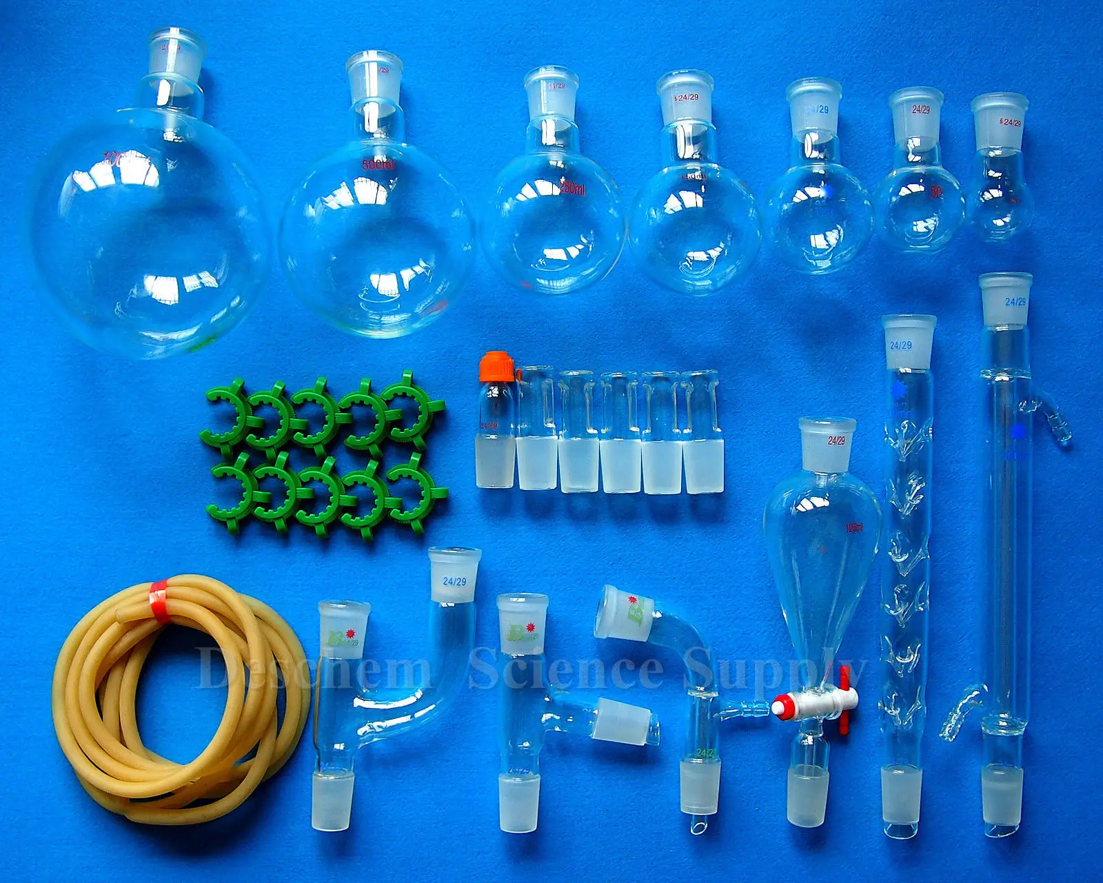 30pcs New Chemistry Glassware Kit Laboratory Glass Unit W 24 29 Ground