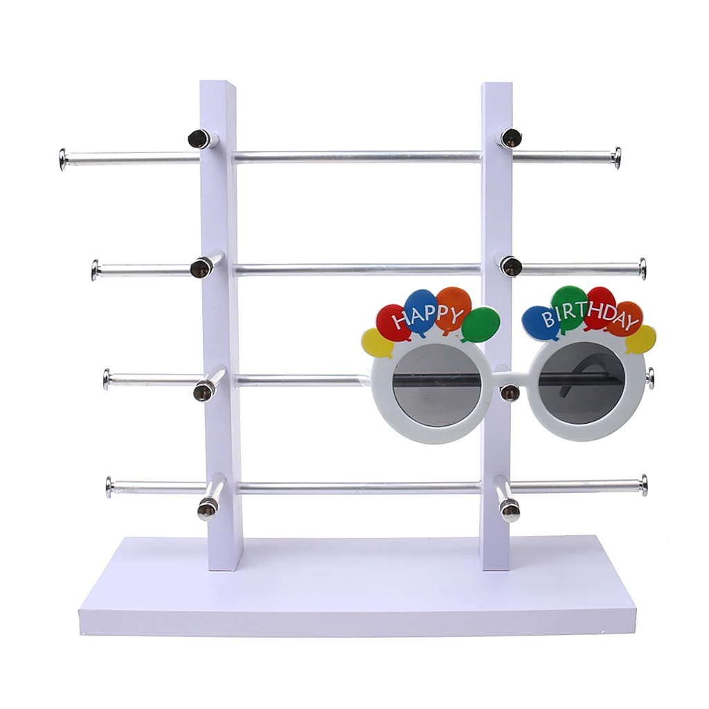 4-Layer Sunglasses Eyeglasses Display Wooden Frame Rack Stand Holder Organizer Finger Ring Wedding Band Display -White