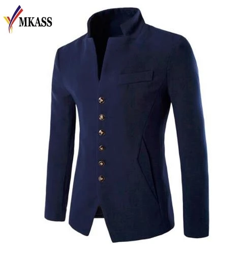 MKASS Blazer Men 2017 Autumn New Style Stand Collar Male Blazer Slim Fit Mens Blazer Jacket Fashion High Quality