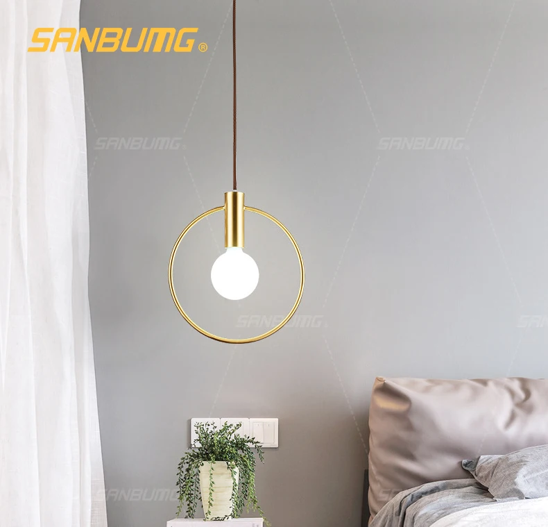 Base para Sala de Estar de Cabeceira Restaurante do Hotel Sanbumg Nordic Criativo Moderno Luzes Pingente Anel Dourado E14 Varanda Bar 2 High Quality Luzes e Iluminação