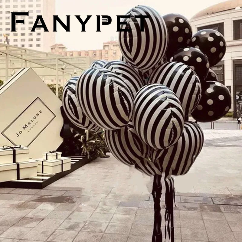 

10pcs 18inch White Black scripes Foil Balloons Birthday Wedding Party Decoration Supplies latex Helium Globos Baby Toys Balloons