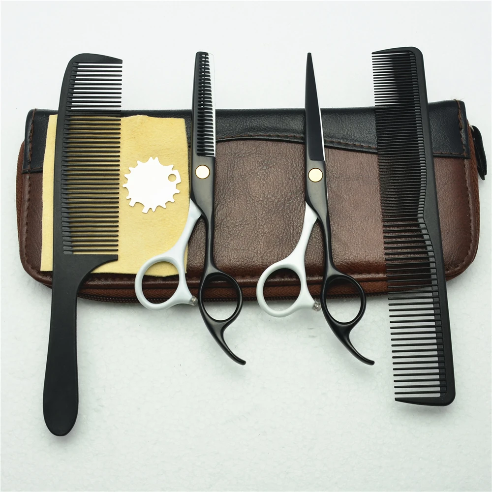 

4Pcs/Set 5.5'' Customized Logo White JP 440C Professional Human Hair Scissors Hairdressing Combs +Cutting +Thinning Shears C1023