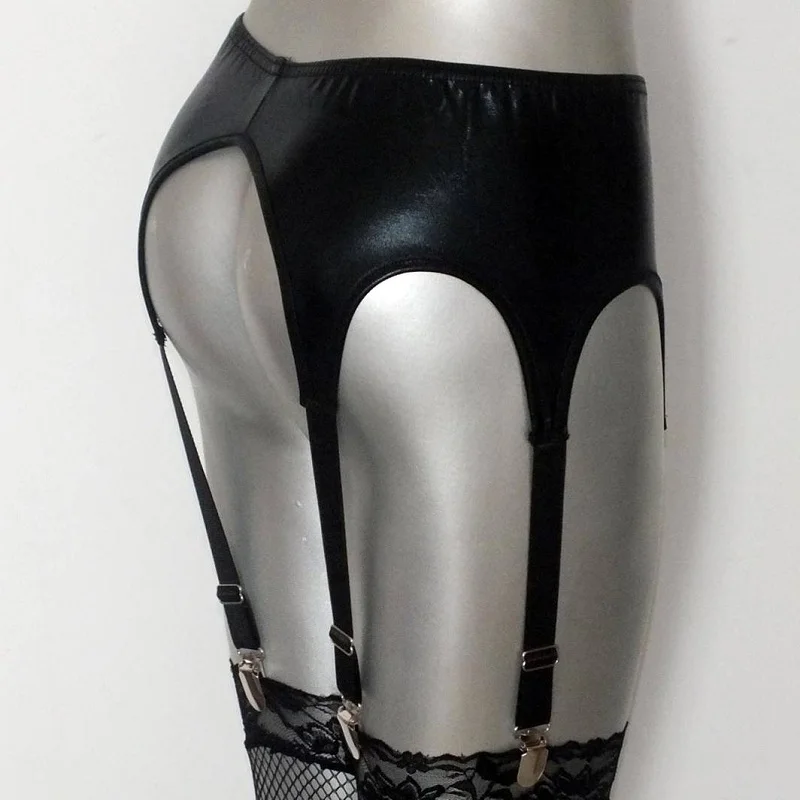 Женский черный готический Фетиш, 6 широких ремешков, металлические пряжки, сексуальные подвязки, пояс для чулок, подтяжки