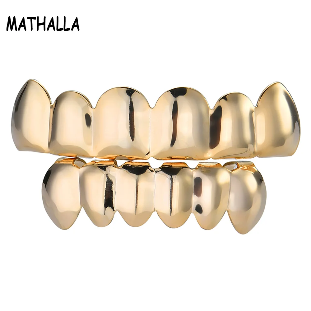 

MATHALLA Hip-hop Gold Grillz Smooth Surface Flat Teeth Gold Teeth Hip-hop Accessories Grillz Grills