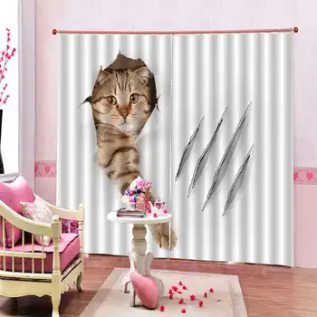 

2019 new Blackout Curtain Price cute naughty cat figure decorated with beautiful curtains for interior windows