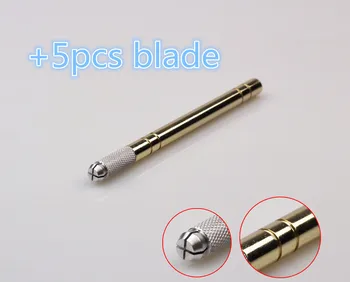 

5pcs free blade Golden Manual tattoo pen permanent makeup machine Microblading pen for lip eyebrow tattoo Tebori Pen