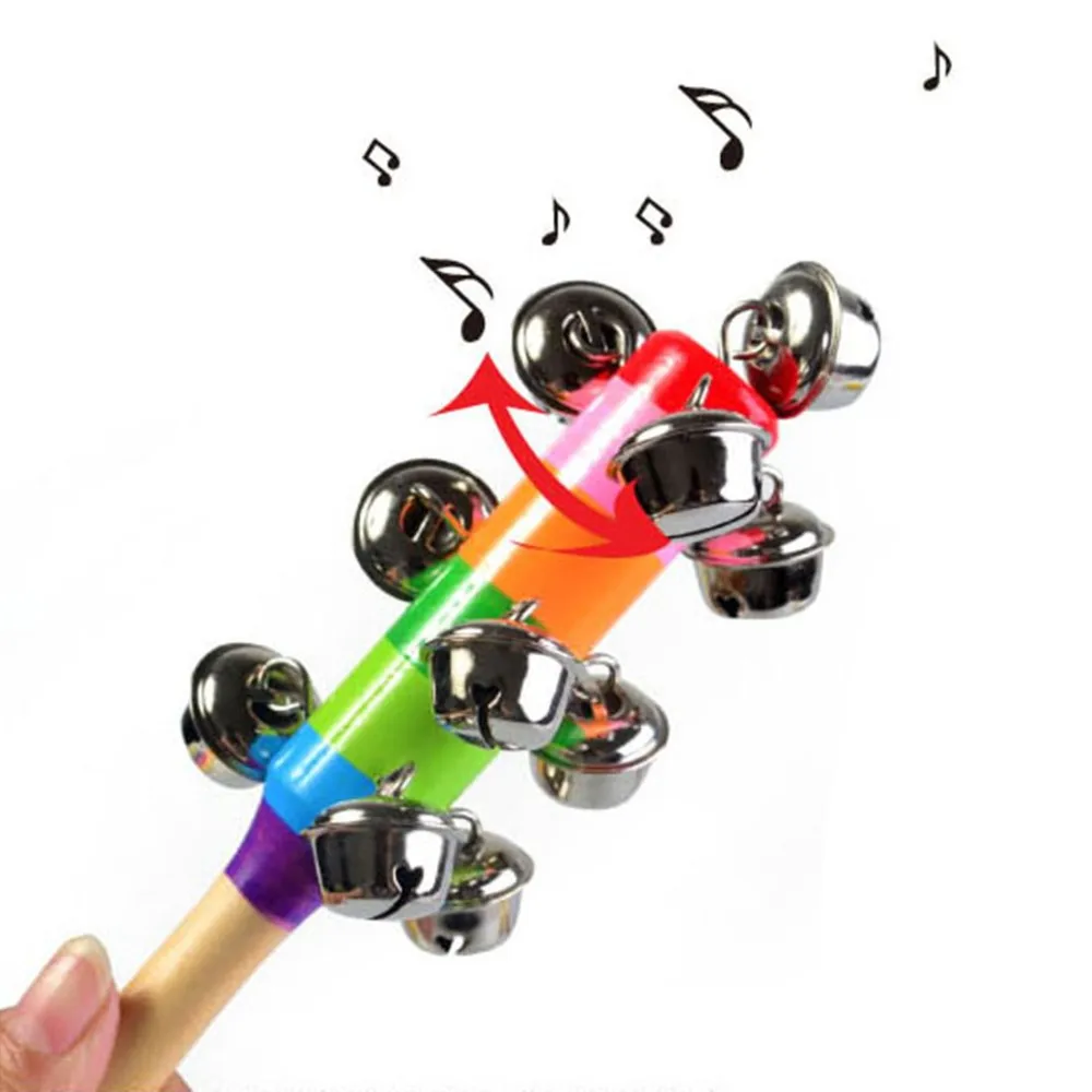 Surwish 1 шт. деревянная палочка 10 колокольчиков Радужный колокольчик для рукопожатия погремушки для маленьких детей обучающая игрушка-Случайная