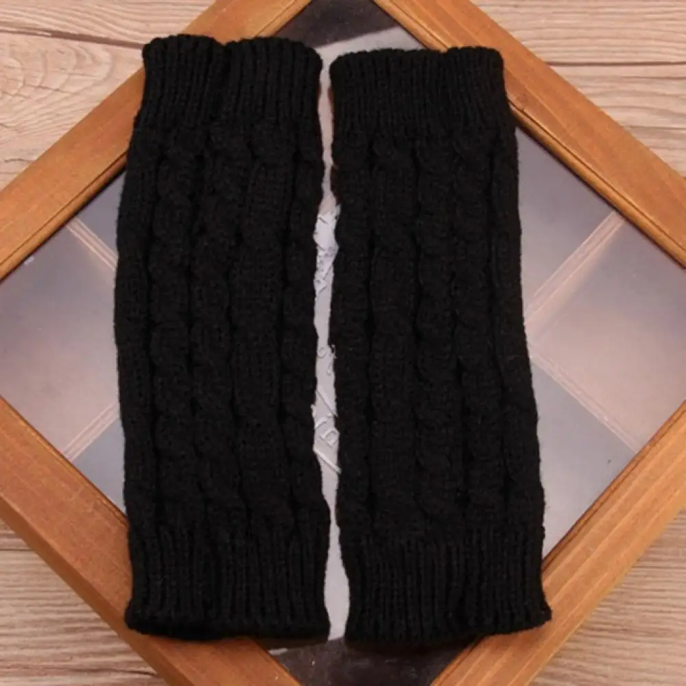 Женские вязанные перчатки с длинным рукавом, с коротким рукавом, теплые, без пальцев, с манжетами, зимние эластичные однотонные шерстяные теплые перчатки - Цвет: Black