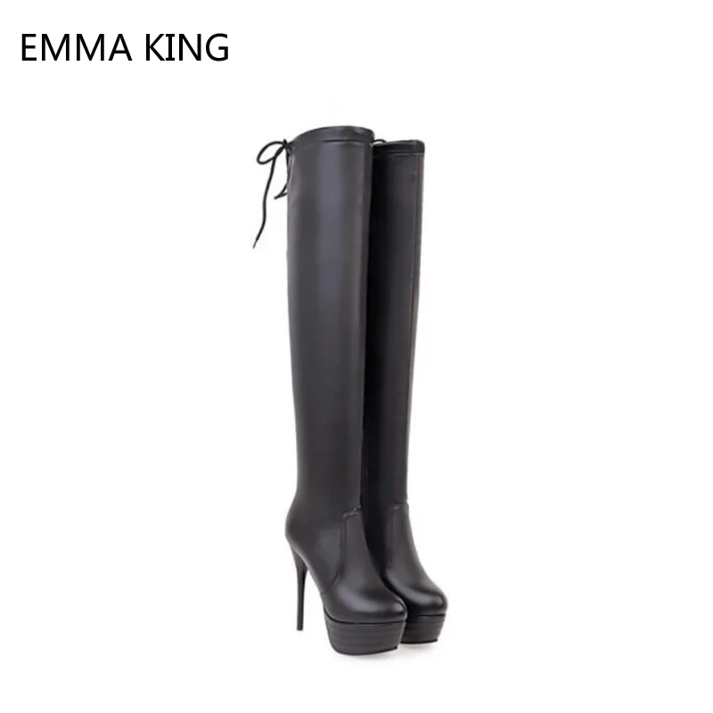 

New Spring Shoes Platform Long Boots Lace-up Zip Thin High Heels Round Toe 12cm Overknee Boots Thigh High Botas Mujer 2018