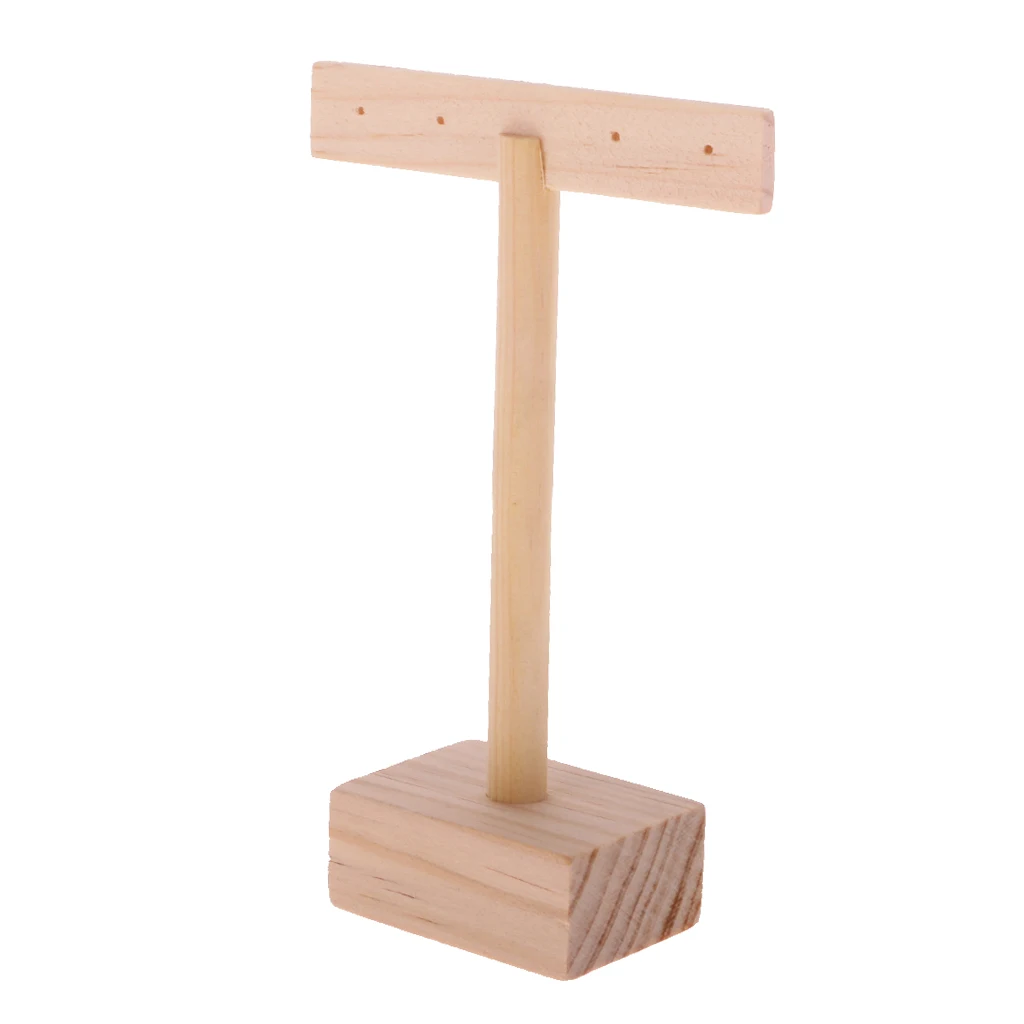 Plain Wooden T-bar Earrings Necklace Bracelet Bangle Watch Jewelry Display Holder Stand Organizer Decoupage