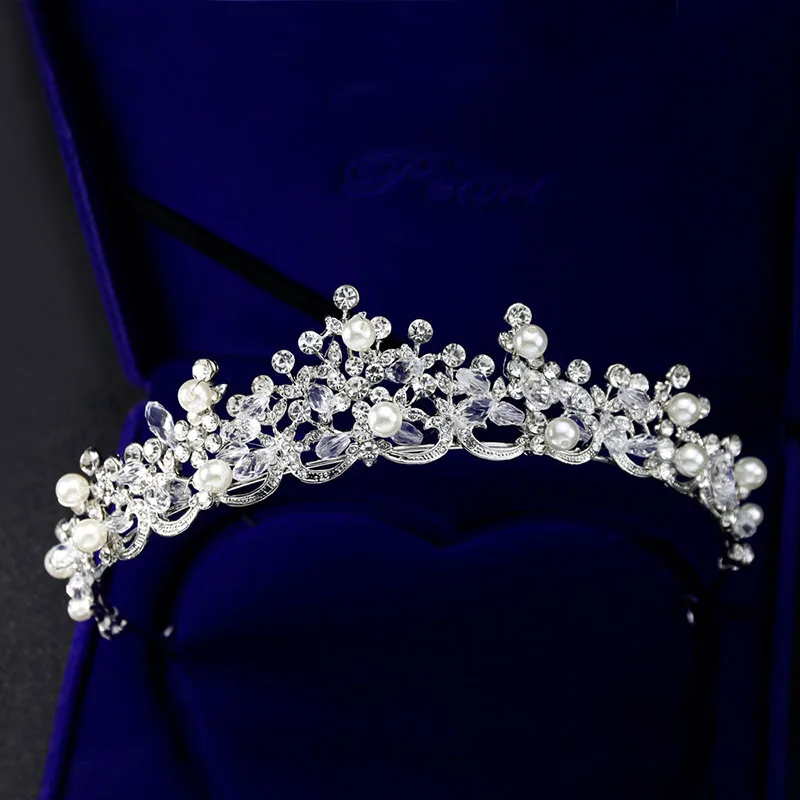

Luxury Pearl Crystal Bridal Tiara and Crowns Handmade Bride Headband Jewelry Queen Noiva Diadem Wedding Hair Accessories VL
