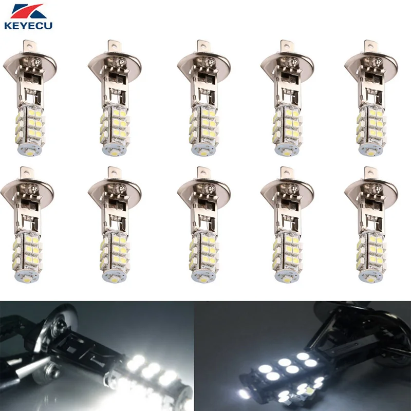 Keyecu 10 шт. H1 3528 25SMD яркий белый светодиод замена лампы для противотуманных фар или дальнего света