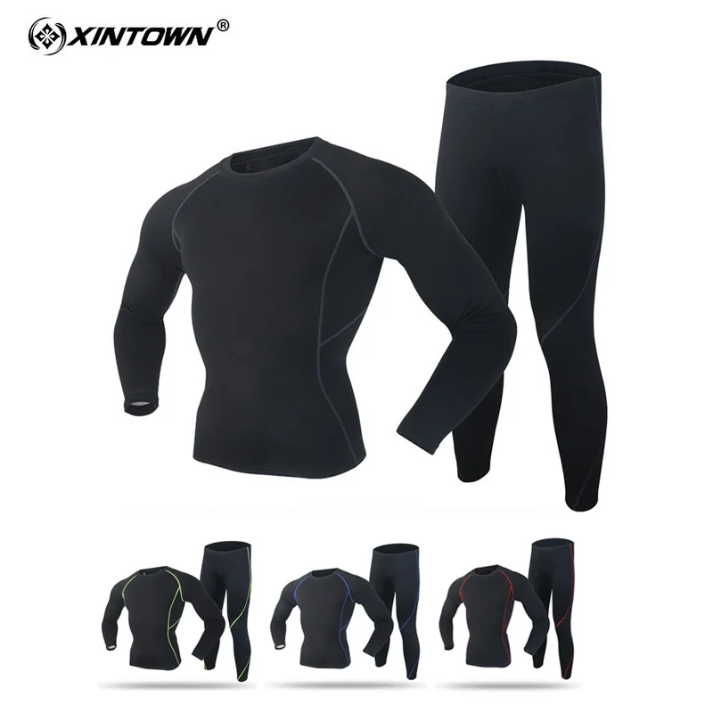 

XINTOWN Sports Thermal Underwear Set Winter Warm Add velvet Tight fit Long Men Thermo Underwear Top Pants Cycling Base Layer