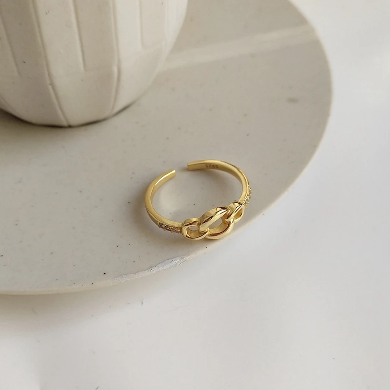 

LouLeur 925 sterling silver Nordic style chain zircon rings gold simple wild cute elegant open rings for women 925 jewelry gift