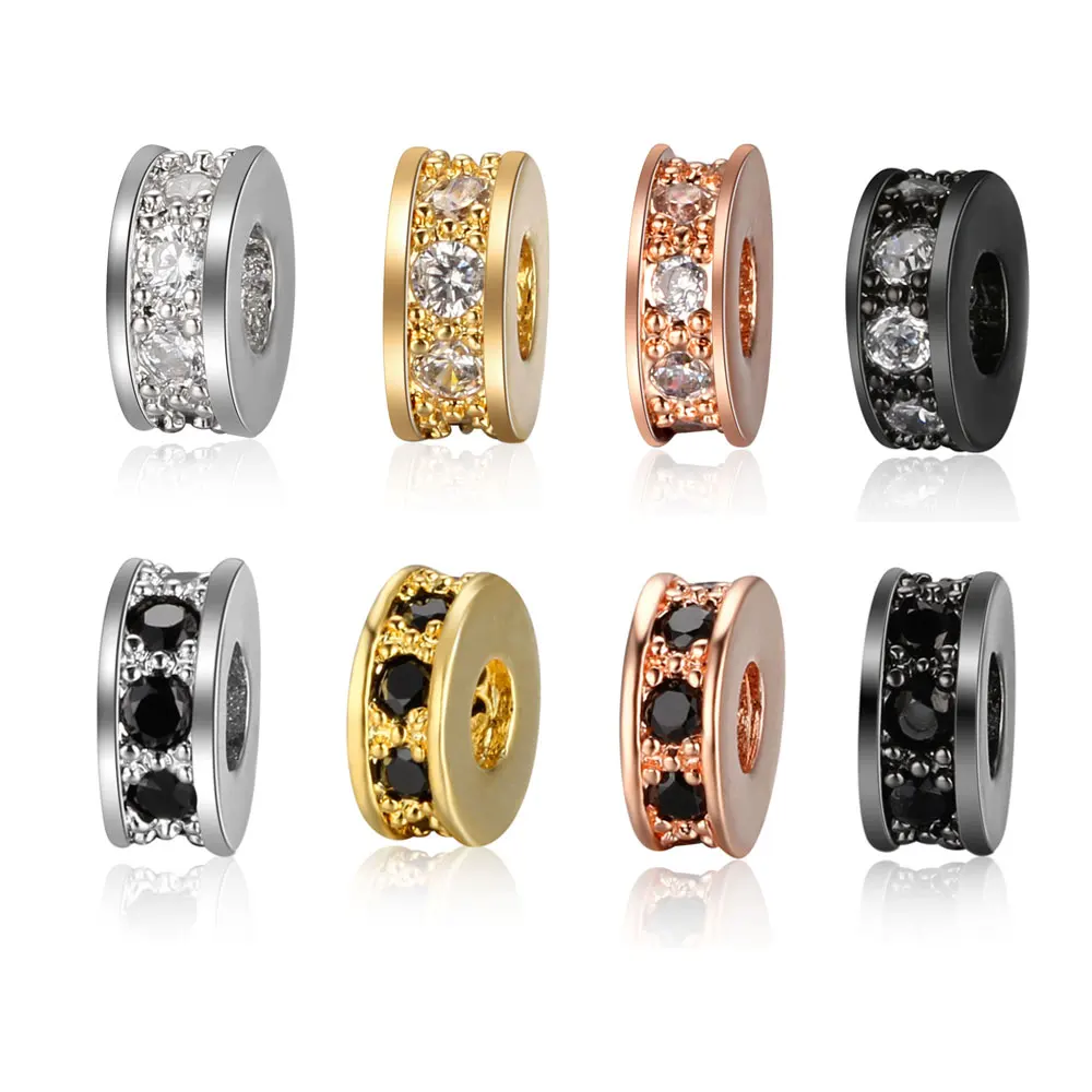 

3pcs/lot CZ Basic Spacer Beads DIY Metal Bead Brass Micro Pave CZ Zircon Charm Beads for Men Jewelry Bracelet Wholesale VNISTAR
