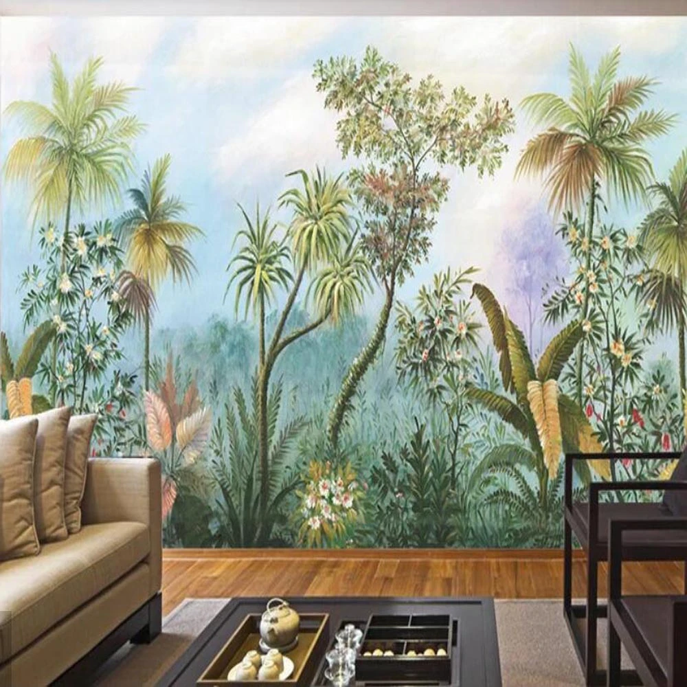 Tropical Banana Leaves Wallpaper Mural 3D Printed Photo Wall Murals Home Wall Decor Hand
