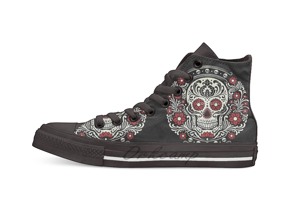

Day of The Dead Unisex High Top Canvas flat Casual Custom shoes Drop Shipping