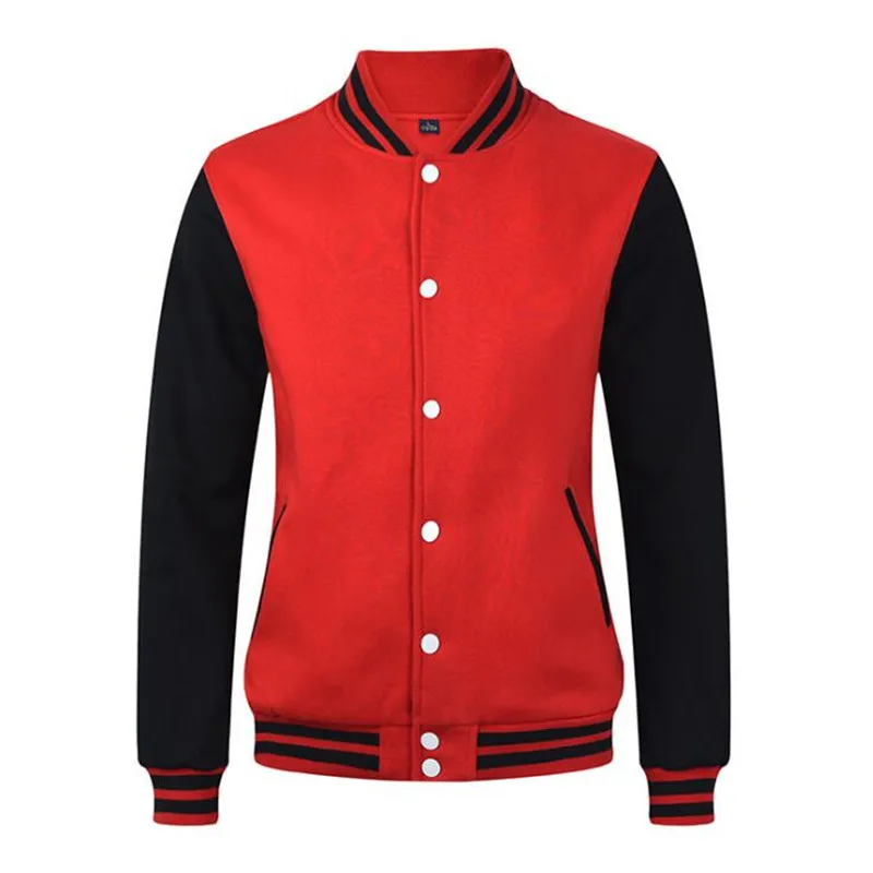 red black Новинка, осенняя бейсбольная куртка, Мужская толстовка, спортивная одежда для колледжа, флисовая Тонкая Повседневная куртка, куртка, Женская однотонная, veste homme - Цвет: red black