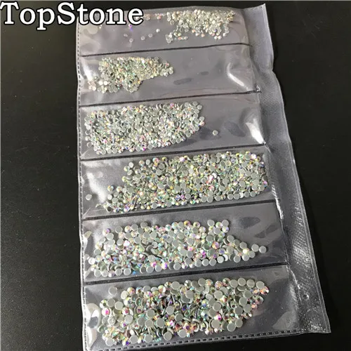 TopStone 1600 шт./лот, смешанные размеры SS4~ SS12, горячая фиксация, стразы с плоской задней стороной, 6 размеров s для рукоделия, клей для дизайна ногтей, Кристальное украшение - Цвет: Crystal AB