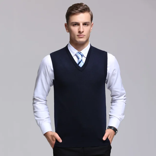 Hot Sale Knitted Sleeveless V neck Vest Autumn Mens Knitted Sweater Men Business Casual Solid
