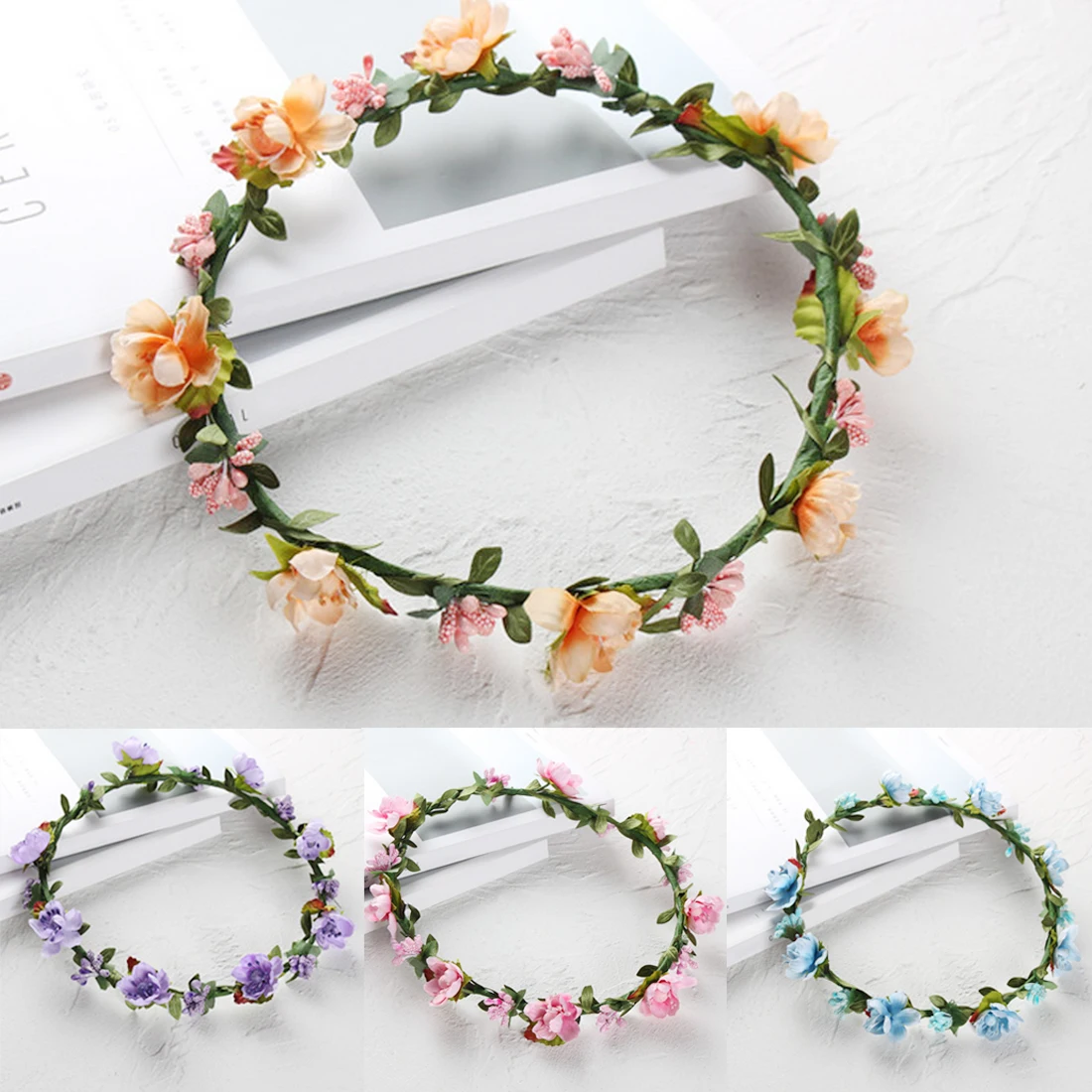 

1Pcs Flower Crown Bride Artificial Plastic Flower Head Wreath For Hair Floral Headband Wedding wreat Hair Accessories diademas