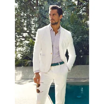 

2017 Ivory Casual men wedding suits Slim Fit Tuxedo 2 Piece smoking Groom Blazer Tailor mens suit costume homme Terno Masculino