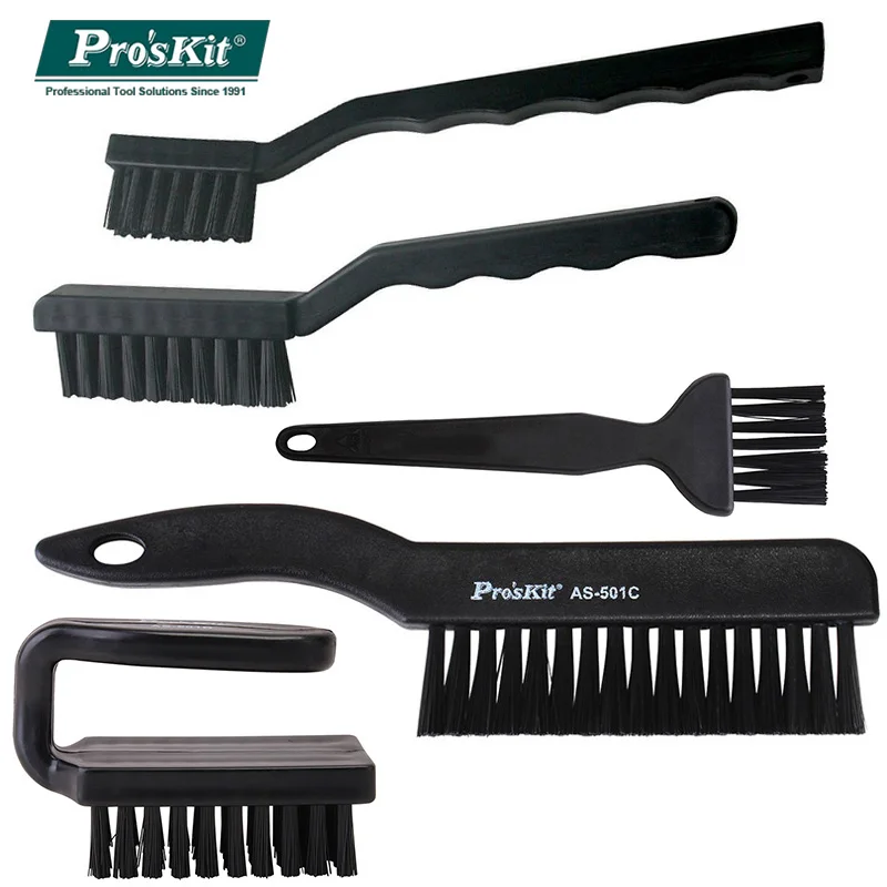 

Pro'sKit Black Non Slip Handle Static Brush Straight or Curved Handle Brushes Are Used for Thorough Component Cleaning