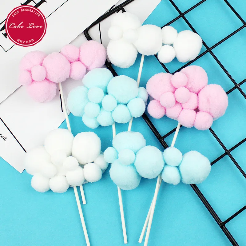 

1pc Plush Clouds Cupcake Topper Candy Color Cake Topper Flags For Birthday Wedding Party Cake Decorations Supplies Baby Shower