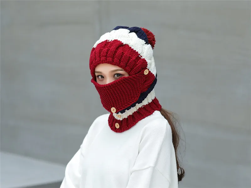 2018 новый вязаный зимний плюшевый шарф набор женский толстый хлопок помпон шапочки воротник шарф женский маски в виде шляп наборы