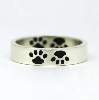 

Wellmade Solid 925 Sterling Silver Oxidized Puppy Feet Ring,Paw Ring