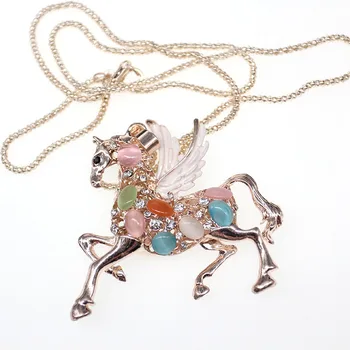 

Antique 925 Sterling Silver charms rainbow crystal Unicorn Animal Horse Pendant with necklace jewelry