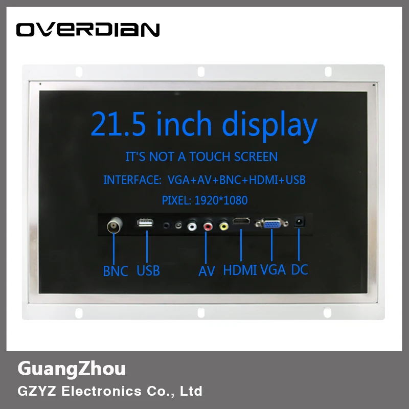 

21.5/21"Industrial Control Monitoring Machines Non-touch VGA/USB/AV/BNC/HDMI Metal Shell Lcd Monitor1920*1080 Resolution16:9