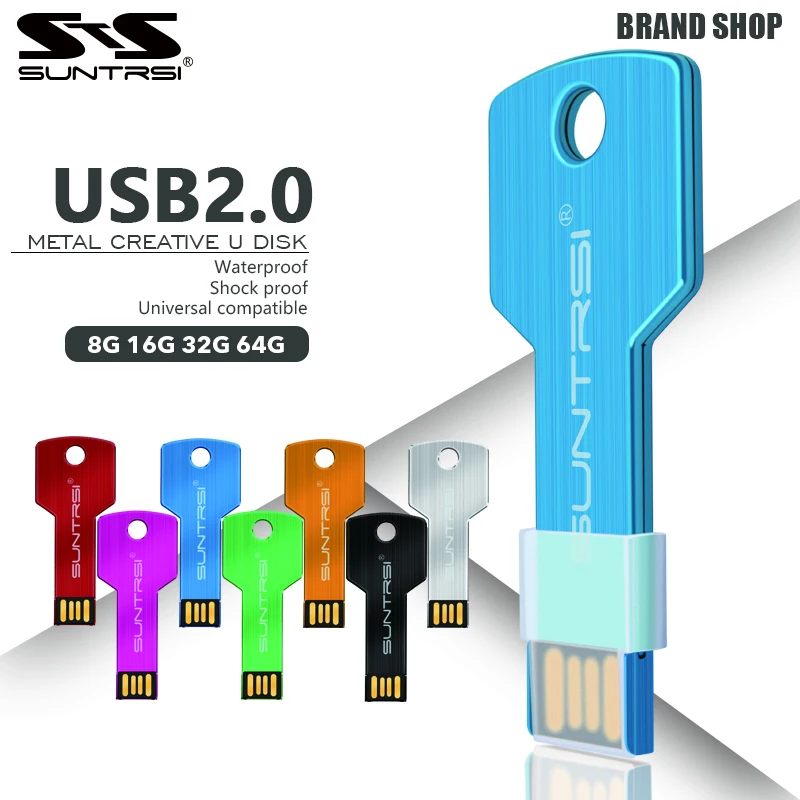 Suntrsi usb флеш-накопитель 64 ГБ USB 2,0 флеш-накопитель 32 ГБ 16 ГБ 8 ГБ 4 ГБ флеш-накопитель водостойкий металлический ключ карта памяти Бесплатная