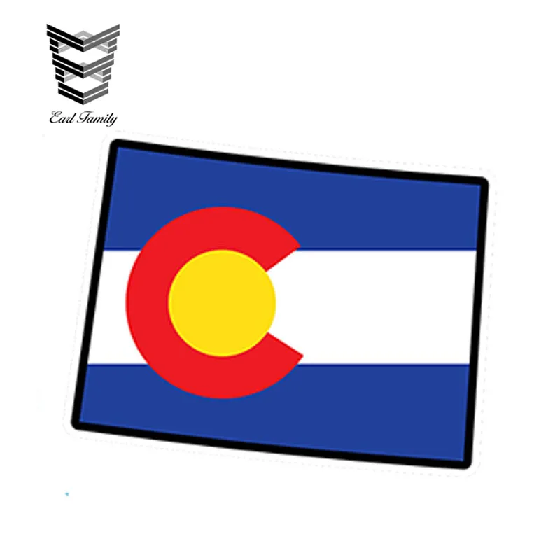 

EARLFAMILY 13cm x 9.6cm Car Styling Colorado Flag Map Shape Printed Vinyl Decal Sticker Co USA Car Sticker Waterproof Graphics