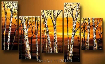 

White Birch Tree Oil Painting On Canvas High Quality 5 pcs Set Home Abstract Wall Art Decoration Modern Picture For Living Room
