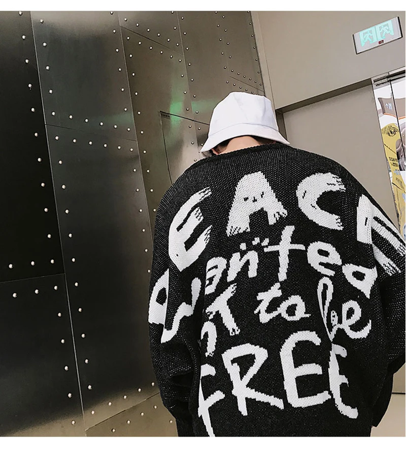 Letter Men Hip Hop Sweater Streetwear Print   (44)