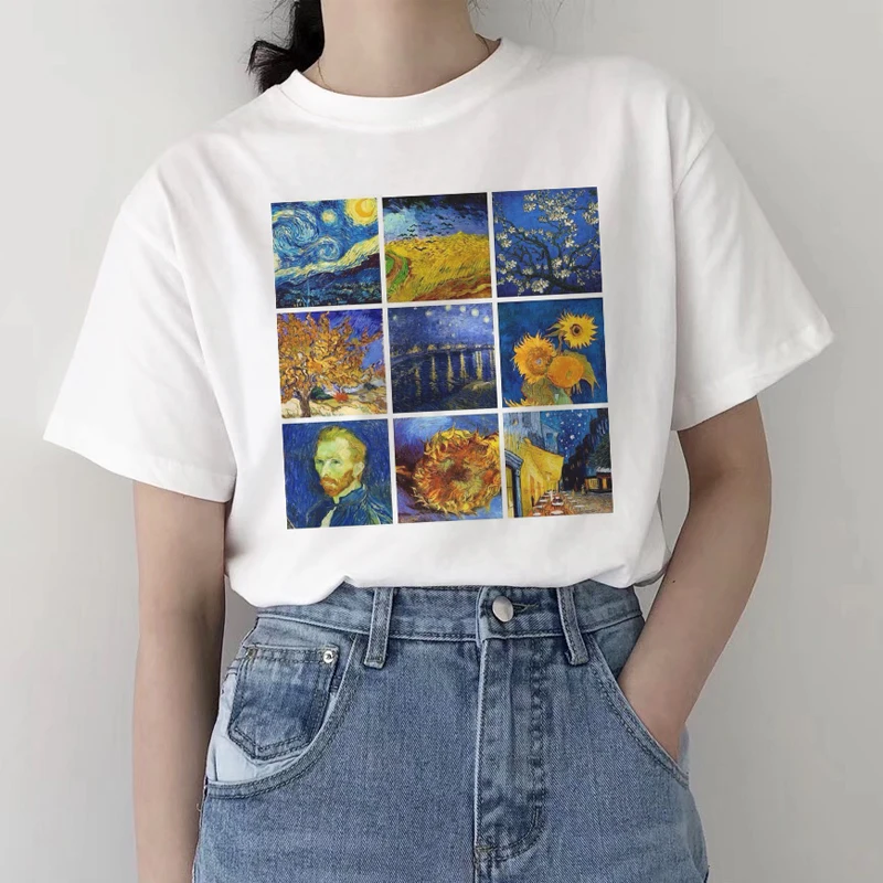 

Van gogh Vintage print art print women Tops female harajuku ulzzang tees funny T-shirts Large size art Casual femme T-shirt