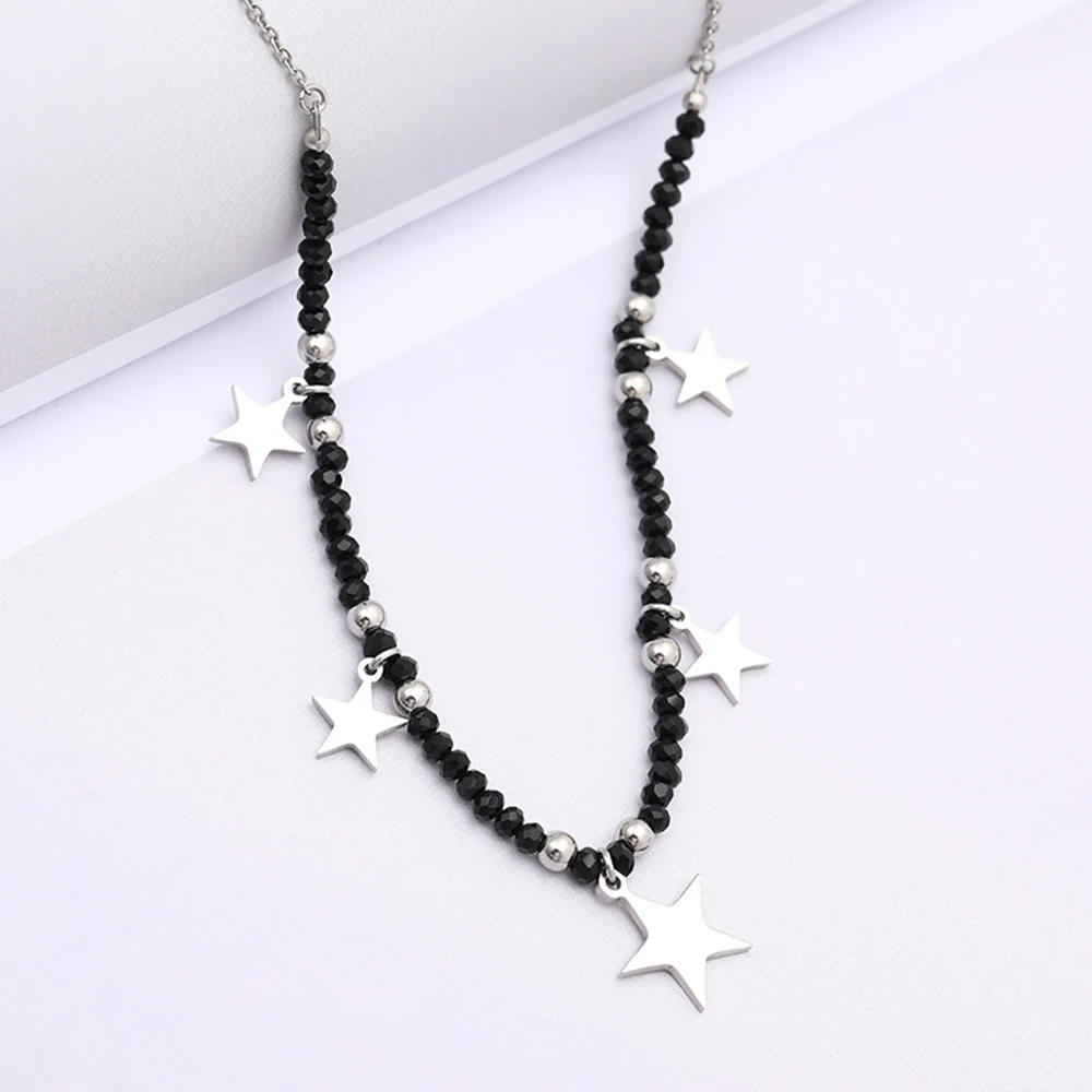 

Stainless Steel Small Star Charms Necklace For Women Black Crystal Chains Choker Short Necklace Bijoux Fashion Jewelry Gift 2019