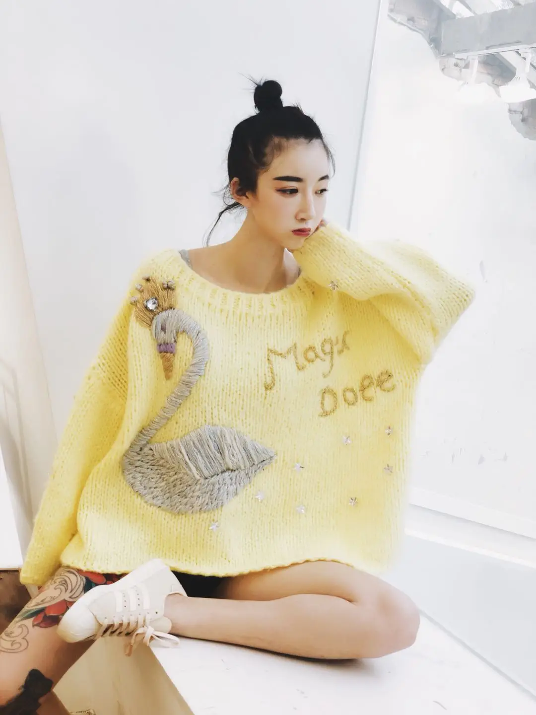 

Pullover Sweater Women 2018 Winter Thick Stick Needle Hook Flower Sweater Female Pattern Handmade Three-dimensional Sweet Girl